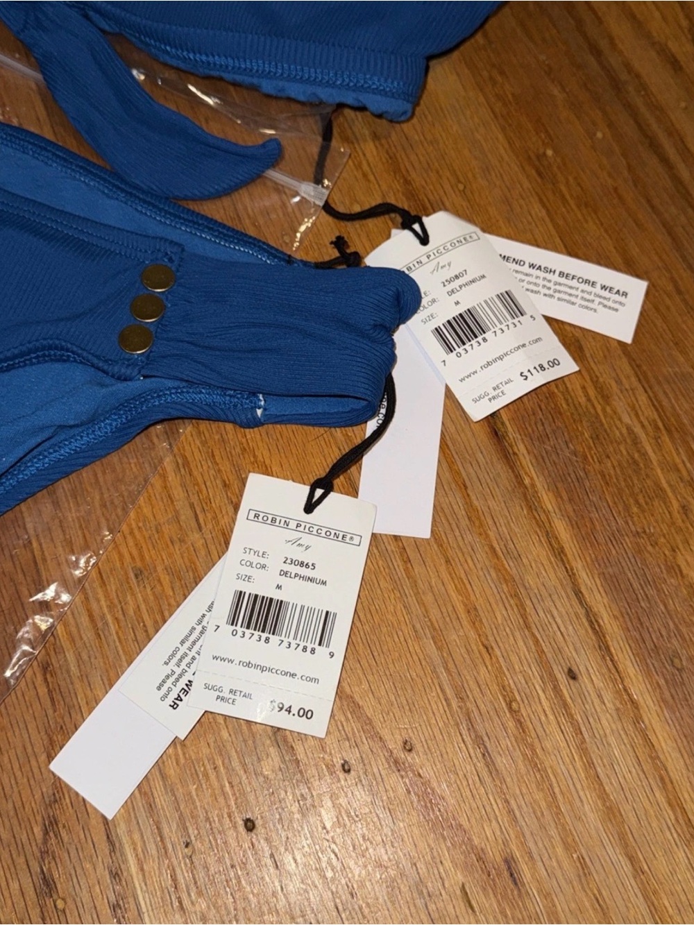 Robin Piccone Deep Blue Ribbed Bikini Set with Gold Buttons - Picture 4 of 7